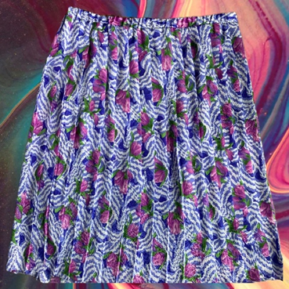Woman’s VTG Floral Pleated Skirt Size Plus 22 Elastic Made In USA  Midi